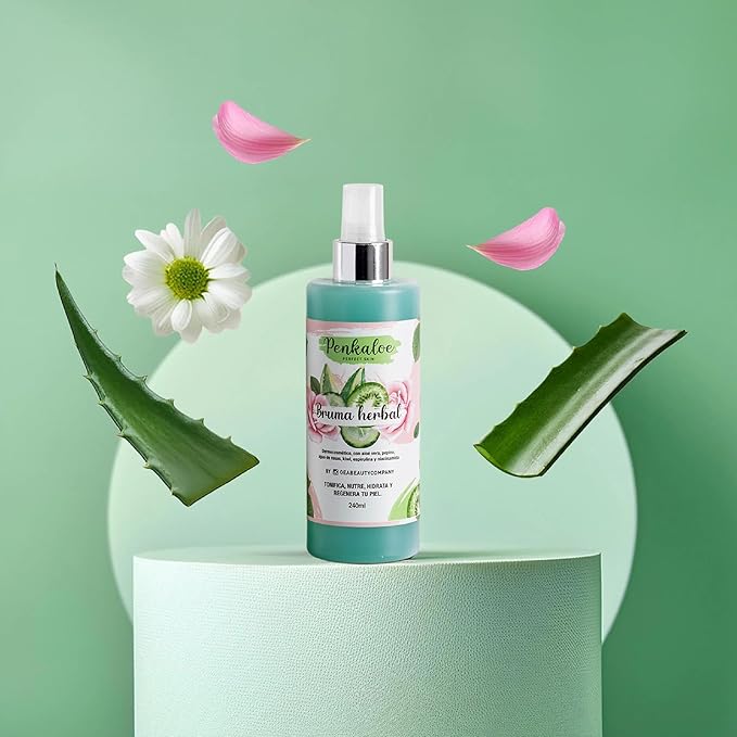Herbal Face Mist, Penkaloe – Hydrating & Balancing Spray with Aloe Vera, Green Tea, Cucumber, Kiwi, Spirulina & Niacinamide – Refreshing Facial Toner Mist for All Skin Types – 240 ml