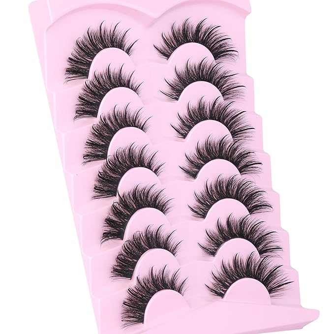 EYDEVRO False Eyelashes Wet Cat Eye Lashes Spiky Faux Mink Lashes Wispy Fairy Manga Lashes Natural Strip Lashes with Spikes 7 Pairs Pack