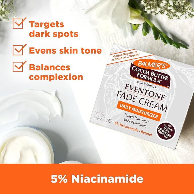 Palmer's Cocoa Butter Formula Eventone Fade Cream, Anti-Dark Spot Fade Cream with Vitamin E and Niacinamide, Helps Reduce Dark Spots & Age Spots, 2.7 Ounce (Pack of 2)