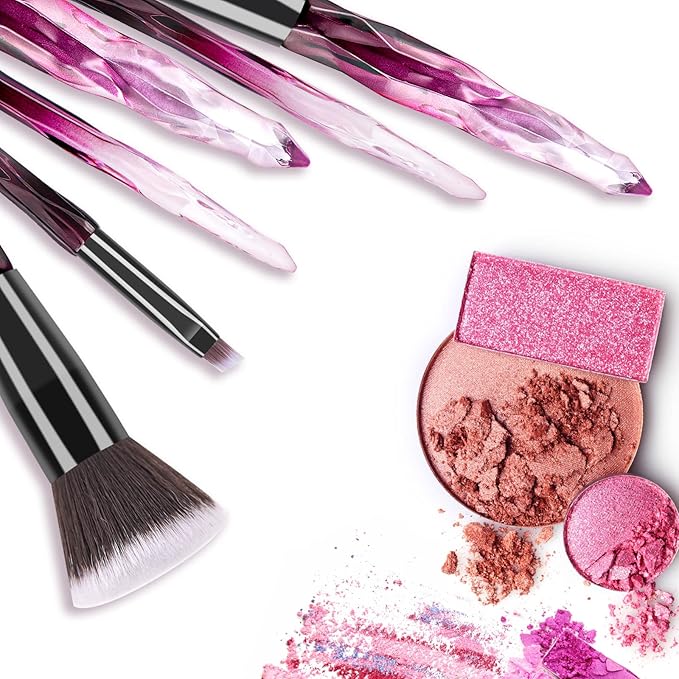 DUAIU Makeup Brushes 15pcs Premium Synthetic Bristles Crystal Handle Set Kabuki Foundation Brush Face Lip Eye Makeup Brush Sets Professional with Starry Gift Box (Purple)