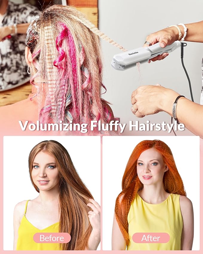 Hair Crimper for Women, Dmriektu Crimping Iron for Volumizing Fluffy Hairstyle, Crimper Hair Iron with Ceramic Hair Styling Tools for Women Girls Adjust Temp Dual Voltage Auto Off
