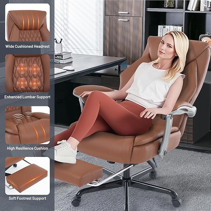 Massage Office Chair with Heating Function & Footrest, 6-Point Vibration, Ergonomic Executive Reclining Desk Chair with Padded Seat for Relaxation, Comfort & Stress Relief