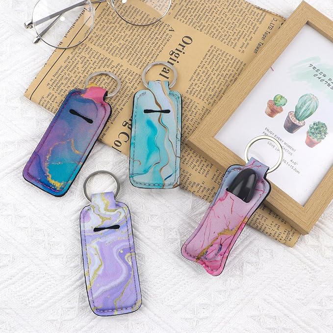 DMLSKY Lip Balm Holder Keychain, Sleeve Pouch for Mini Lipstick, Cute Portable Key Chain Accessories for Lip Gloss