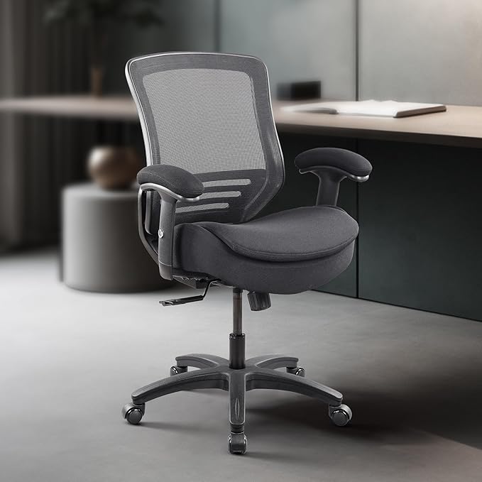BOLISS 400lbs Mid Back Mesh Ergonomic Super Soft Wide Cushion Office Computer Desk Chair Adjustable Arms(Black)