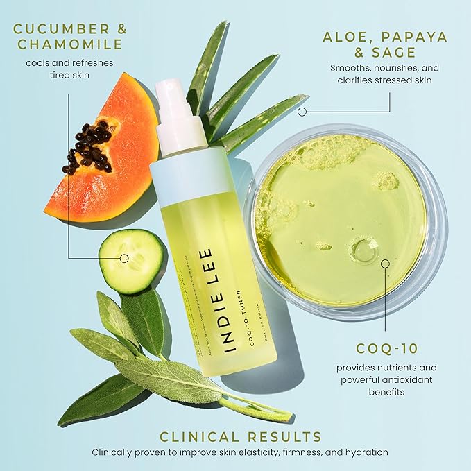 Indie Lee CoQ-10 Face Toner-Travel Size Refreshing, Hydrating Mist for All Skin Types - Hyaluronic Acid, Aloe + Chamomile - Alcohol + Essential Oil-Free Facial Toner-TSA Approved Travel Skincare(30ml)