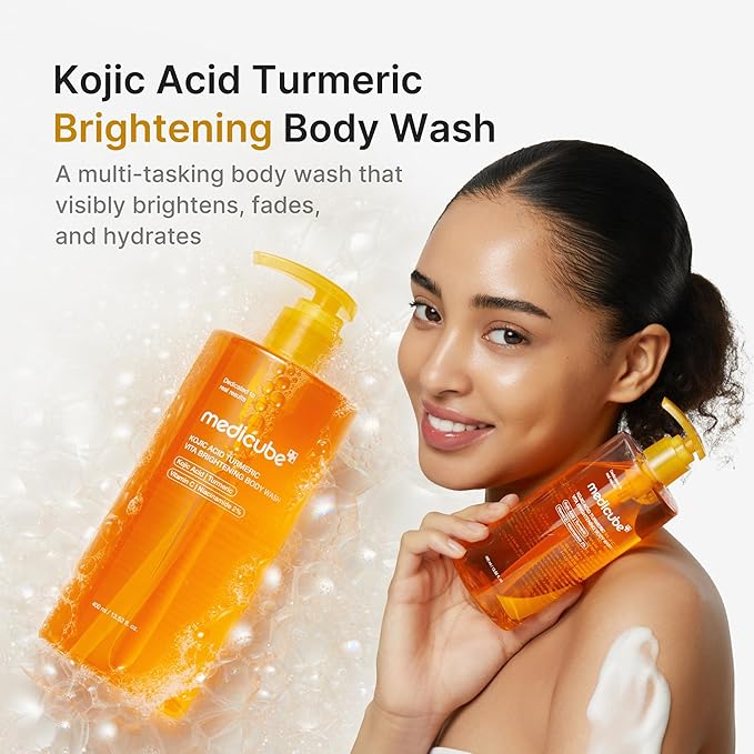 medicube Kojic Acid Body Wash & Prep Duo: Kojic Acid Turmeric Toner Pads and Turmeric Body Wash | Simple Cleanse & Swipe Routine for Glowing-Looking Body Skin