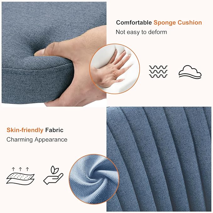 Sweetcrispy Armless Vanity Chair, Cute Comfy Home Office Desk Chair with Wheels, Modern Upholstered Task Computer Seat for Bedroom, Study, Makeup Vanity, Height Adjustable & Swivel, Blue