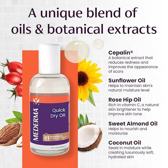 Mederma Quick Dry Oil - Scar and Stretch Mark Treatment, Improves Appearance with Natural Botanical Extracts, Paraben-Free, Fast-Absorbing, Hydrates Dry Skin, Reduces Uneven Skin Tone, 2.02 Oz (60ml)