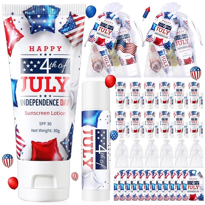 12 Sets 4th of July Party Supplies Bulk Spf 30 Travel Size Mini Sunscreen and Sunscreen Lip Balms for Thank You Gifts Summer Party Supplies