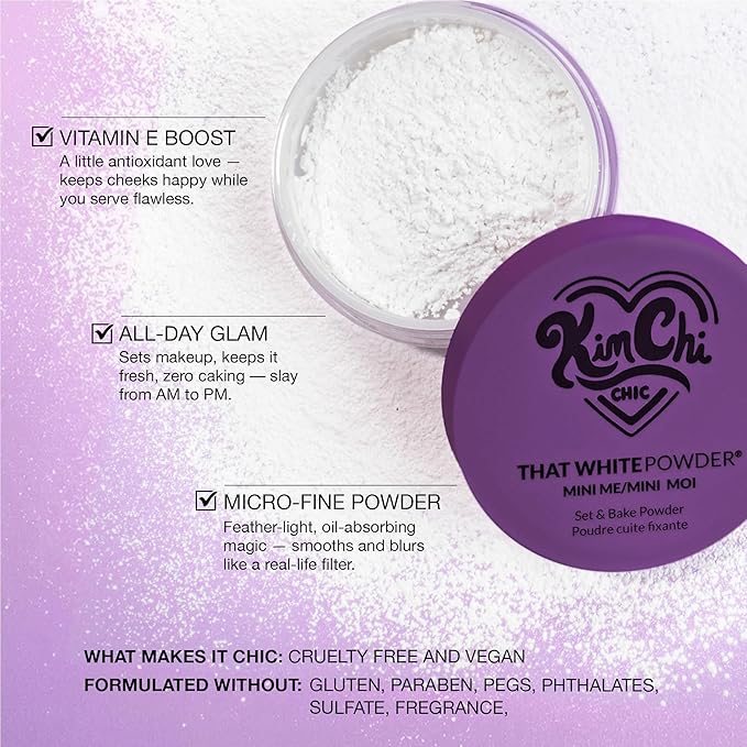 KimChiChic Beauty Mini Me That White Powder Set and Bake Mattifying Setting Powder for Makeup, Soft Natural Face Makeup Helps Minimize the Appearance of Fine Lines, 0.17 oz, White