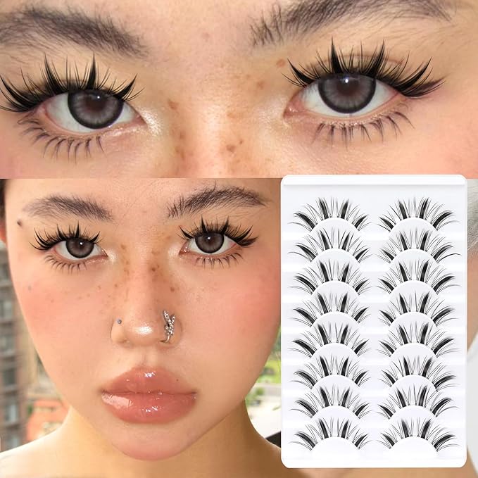 Veleasha Fairy Lashes Manga Eyelashes Spiky Eyelash Cat Eye Lashes Wispy Natural Look False Eyelashes 100% Handmade with Clear Band 8 Pairs (Fairy)
