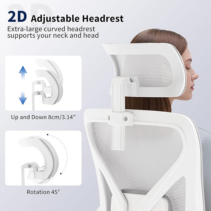 Office Chair,Ergonomic Desk Chair with Adjustable Lumbar Support,Gray Office Chair 400 Lbs Mesh Computer Chair High Back with Headrest for Home Office (Grey)