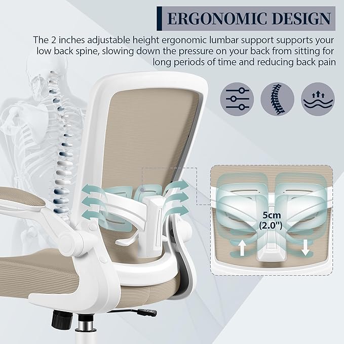 FelixKing Office Chair, Ergonomic Desk Chair with Adjustable Height and Lumbar Support Swivel Desk Computer Chair with Flip up Armrests for Conference Room (Khaki)