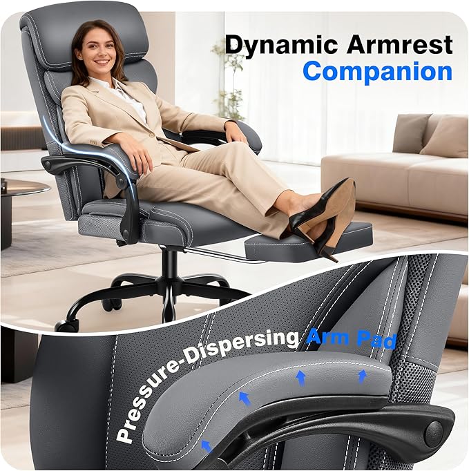 AreShark Office Chair - Ergonomic Comfortable High Back Computer Desk Chair with Foot Rest - Executive Breathable Swivel Rolling Reclining Leather Chair with Lumbar Support for Home Gaming Relaxing