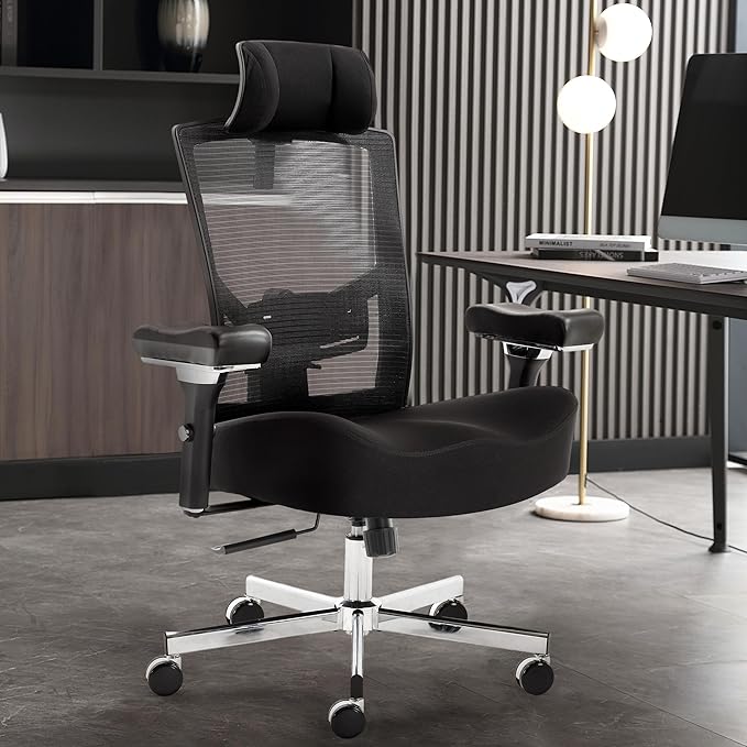 Big and Tall Office Chair 700lbs with Ergonomic W Wide Thick Seat Cushion, Oversized Mesh Desk Chair with Adjustable Lumbar for Heavy People, Computer Chair with 4D Armrest Headrest
