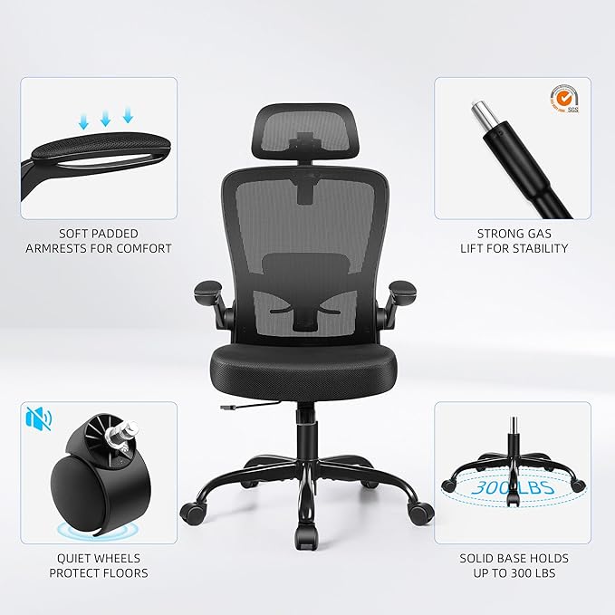 FelixKing Office Chair, Desk Chair with Adjustable Lumbar Support, Ergonomic Computer Chair with High Back and Armrest, Adjustable Height Gaming Chair Home Office Swivel Chair, Pack of 5, Black