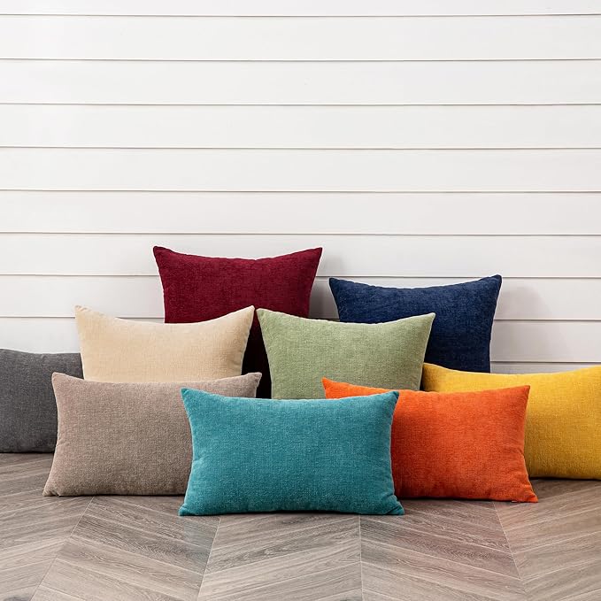 GAWAMAY Decorative Square Throw Pillow Covers 20"x20" Inch Set of 2, Super Soft Chenille Pillows Farmhouse Fall Pillowcase for Living Room Bedroom Sofa Couch Cushion Cover Beige 50x50cm (No Insert)