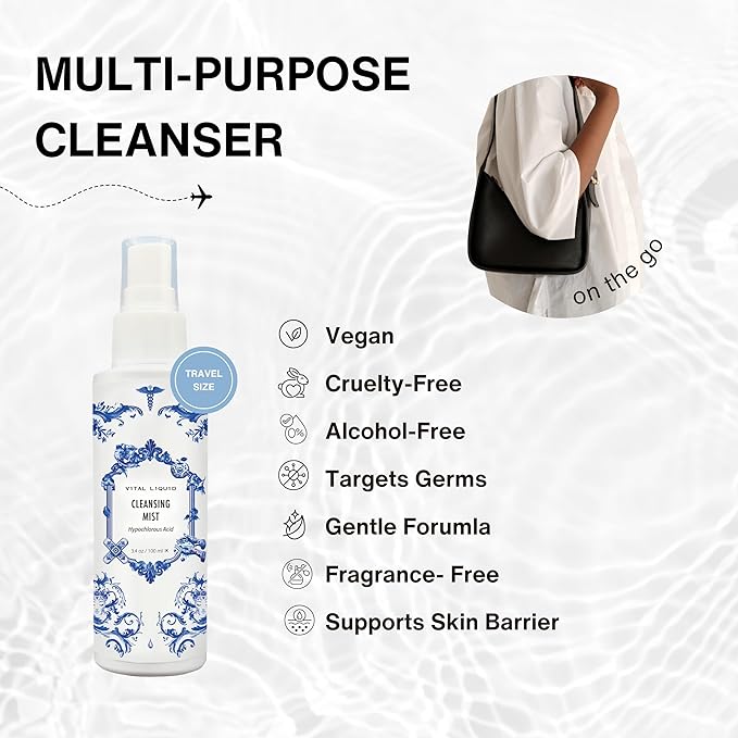 Hypochlorous Acid Spray – 3.4oz Travel Size HOCl Facial Mist & Daily Cleanser for Sensitive Skin | Clarifying & Calming Toner for Redness, Irritation & Breakout-Prone Skin