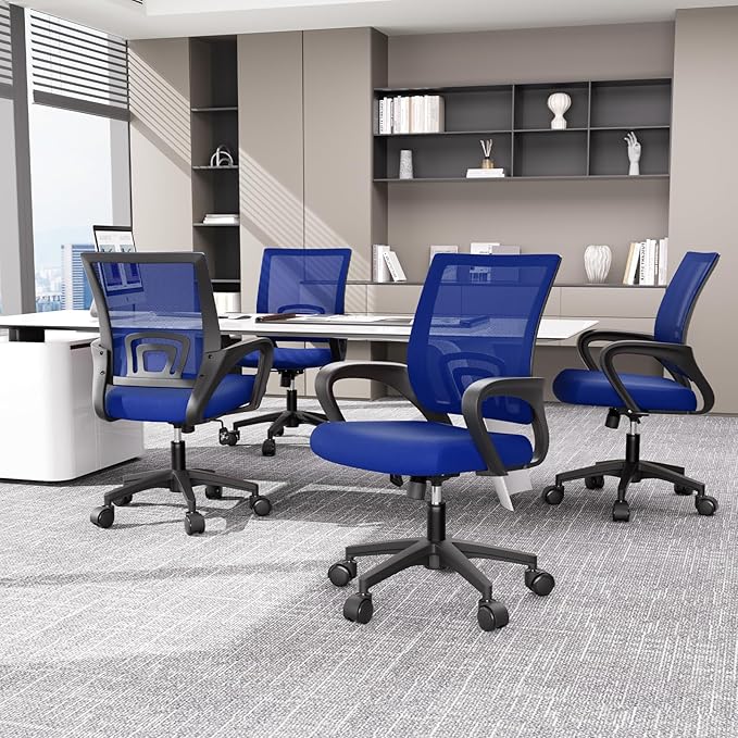 Magshion Ergonomic Office Chair 20 Pack, Mid-Back Mesh Desk Chair, Adjustable Swivel Computer Chair with Lumbar Support & Breathable Backrest for Gaming, Work, Study, 300 Lbs Capacity, Navy Blue