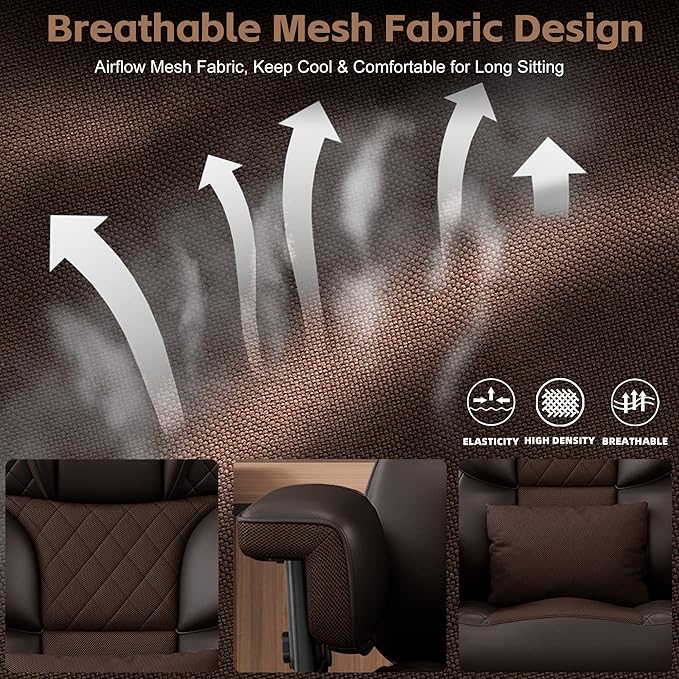 Vonesse Big and Tall Office Chair, Desk Chair with Soft Adjustable Armrests, Ergonomic High Back Gaming Chair with Lumbar Support, Executive Computer Chairs with Footrest (PU Leather, Brown)