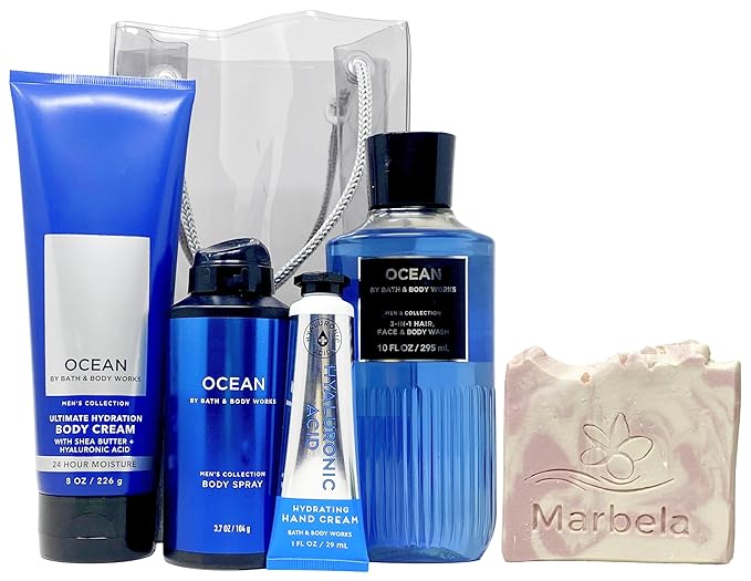 Bath & Body Works Men's Ocean Gift Bag - 3-in-1 Wash, Body Cream, Spray, Hand Cream With Himalayan Salt Soap