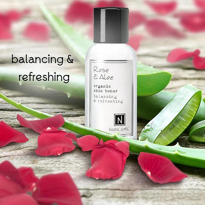 Nabila K Rose & Aloe Organic Skin Toner, Soothing, Refreshing, Hydrating, All Natural, Alcohol-Free, Hypoallergenic, 2.4oz