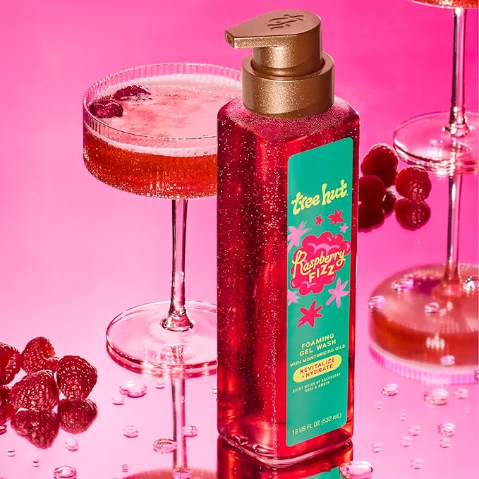 Tree Hut Raspberry Fizz Foaming Gel Body Wash, Hydrating & Moisturizing Shower Gel for Soft, Glowing Skin, Fruity Scent, 18 fl oz