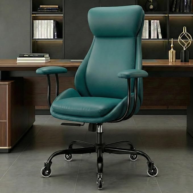 Office Chair, Leather Desk Chair with Rubber Wheels, Ergonomic Computer Chair 500 LBS with Lumbar Support, High Back Executive Chair for Modern Home Office, Green