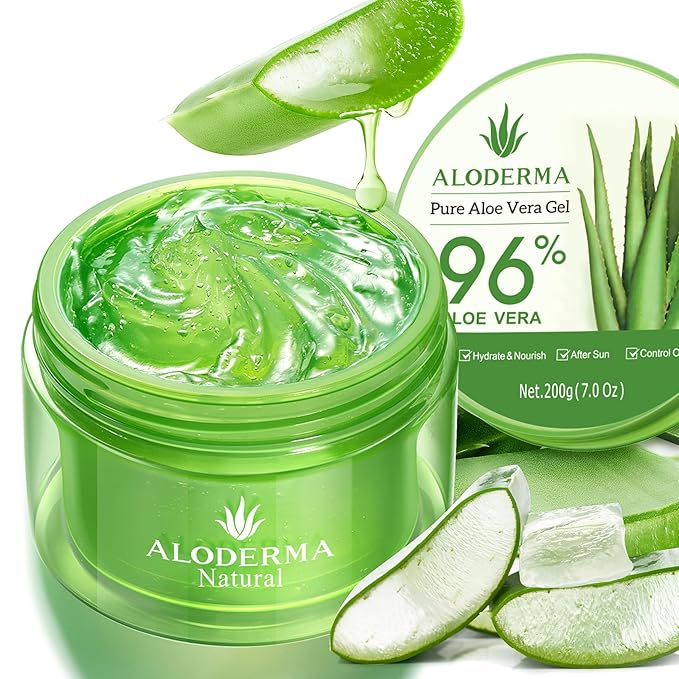Aloderma Aloe Vera Gel Made within 12 Hours of Harvest with 96% Pure Organic Aloe Vera for Skin, Scalp, & Hair, Soothing Aloe Face Moisturizer, Multipurpose, Hydrating Aloe Gel, 7.05oz