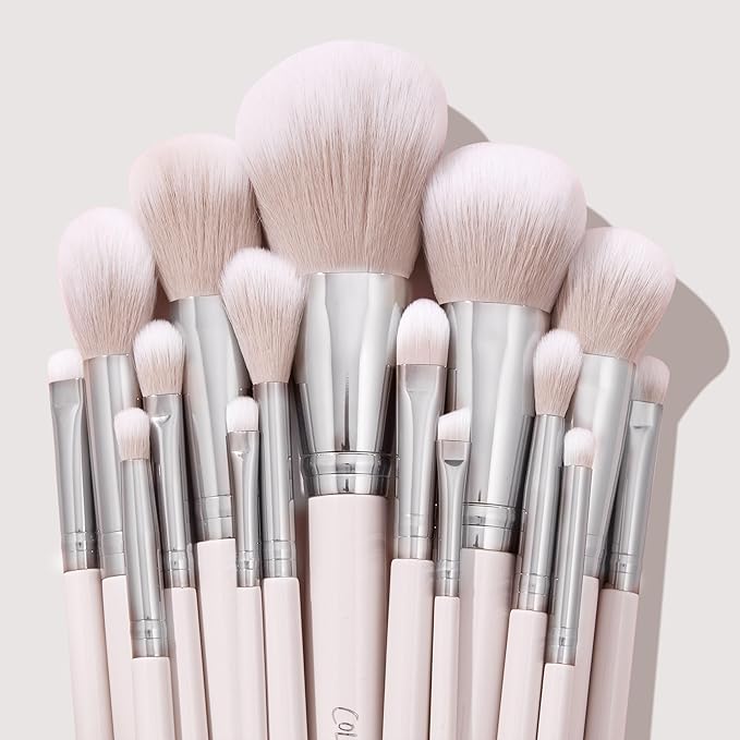 ColourPop Stone Cold Brush Roll Face & Eye Brush Set - Face & Eye Makeup Brush Set - Made with Luxe Synthetic Vegan Bristles - Includes Holder (15 Count)
