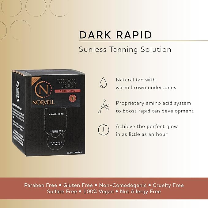 Norvell Premium Spray Tan Solution Dark Rapid 1 liter – Professional Sunless Tanning Formula for Fast Natural Bronze Glow, Streak Free, Long Lasting Color