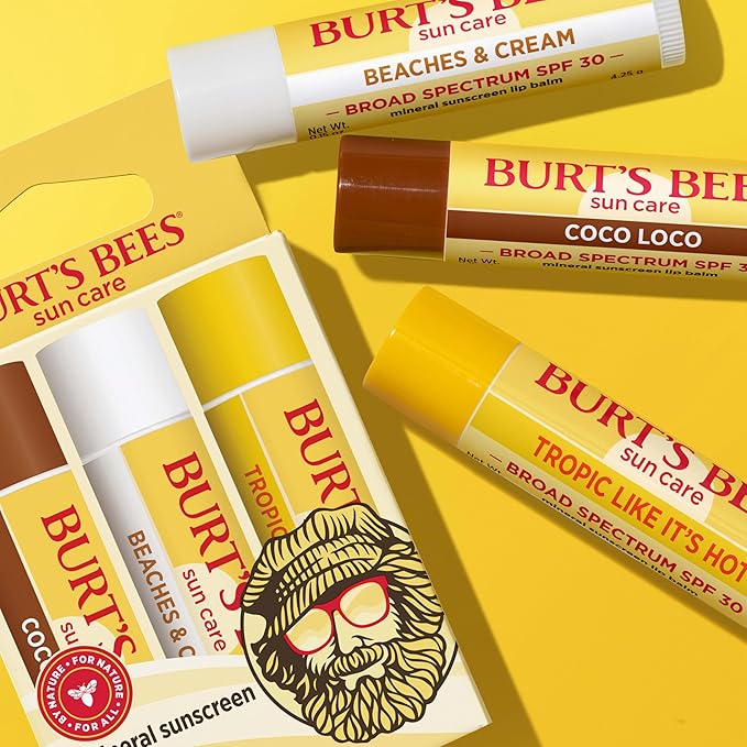 Burt's Bees Easter Basket Stuffers, Lip Balm Party Pack - Birthday Cake, Waffle Cone, Strawberry Shortcake, Cookies & Cream, All Day Moisturizer, Natural Origin Lip Treatment, 4 Tubes, 0.15 oz.