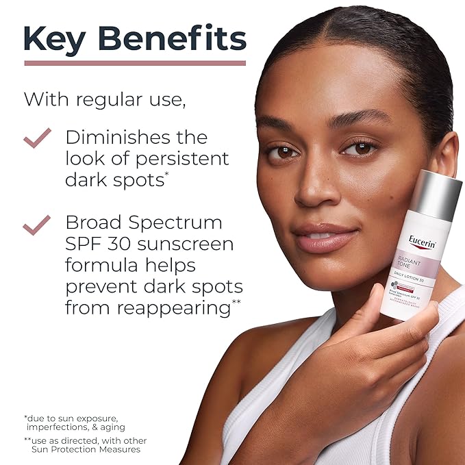 Eucerin Radiant Tone Daily Face Lotion with SPF 30, Dark Spot Corrector with Thiamidol, Face Moisturizer Helps Visibly Reduce the Look of Persistent Dark Spots, All Skin Types, 1.7 Fl Oz Bottle