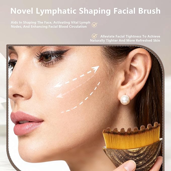 Lymphatic Contour Face Brush – Lymphatic Drainage Massager for Face, Chin & Jawline Sculpting, Anti-Puffiness Dry Brushing Tool with Ergonomic Design & Soft Bristles for All Skin Types