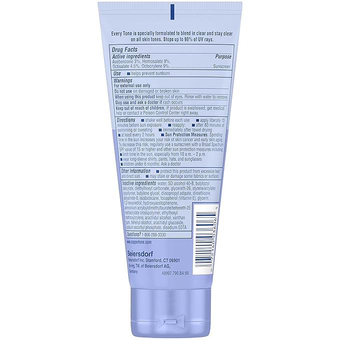 Coppertone Every Tone Sunscreen Lotion SPF 50, Lightweight, Rubs on Clear Sunscreen for All Skin Tones, Formulated with Nourishing Vitamin E, 7 Fl Oz Tube (Pack of 2)