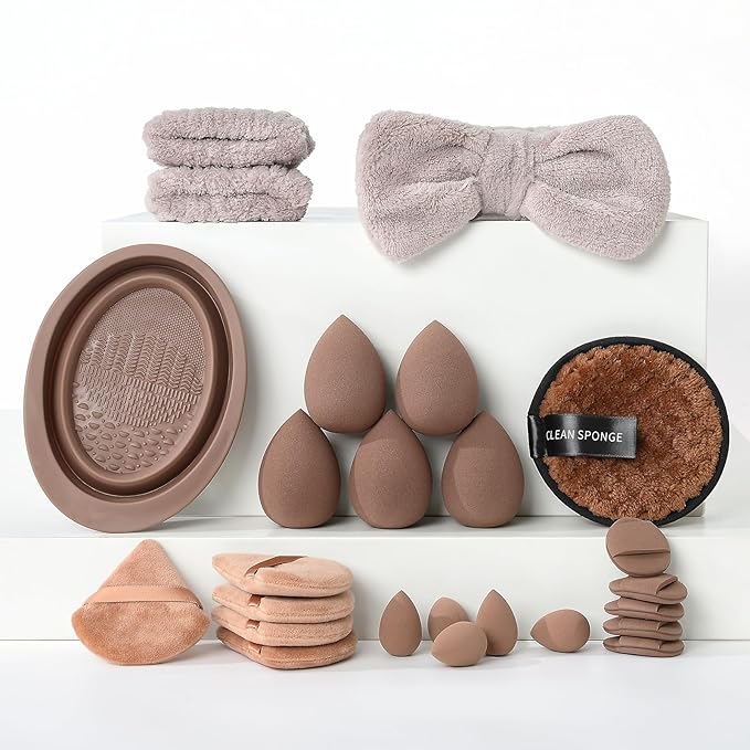 MULTIONS56PCS Makeup Brush Set with Sponge for Foundation, Concealer & Eyeshadow – Complete Brown Travel Kit for Flawless Application and Easy Portability