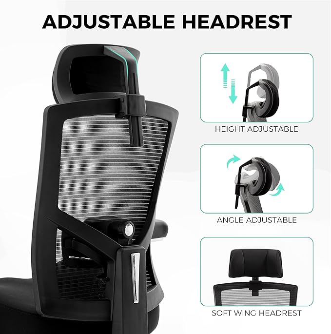 600lbs Big and Tall Office Chair,Oversized Ergonomic Breathable Mesh Desk Chair with W-Shape Thicken Seat Cushion,Computer Chair Upgraded 4D Armrest with Adjustable Lumbar Support&Headrest