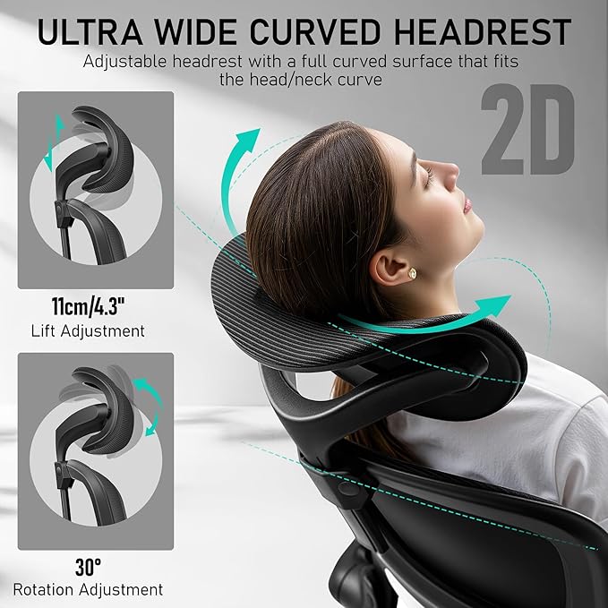 High Back Ergonomic Office Chair, Breathable Mesh Desk Chair with Lumbar Support, Adjustable Headrest, Flip-up Armrests, Computer Gaming Chair, (Black, 2Pack)