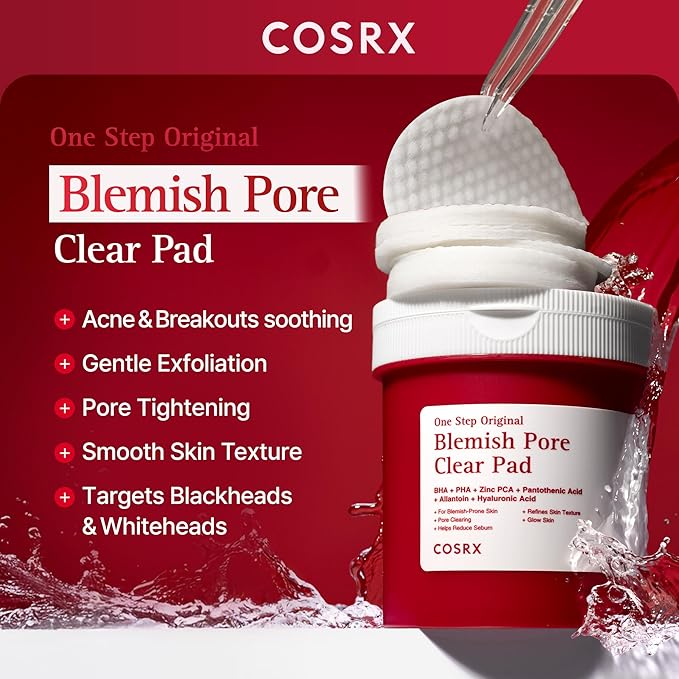 COSRX OneStep Original Blemish Pore Clear Pad, 100 Pads, Dual-Sided Facial Pad for Exfoliation, Pore Care & Hydration with BHA, PHA & Zinc PCA & 5 Hyaluronic Acids, Korean Skin Care