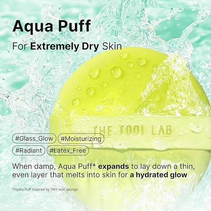 THE TOOL LAB Long-lasting Tension Puff 4P Set, Glow + Cover + Airy + Aqua, Liquid Cushion Foundation, Rubycell Makeup Sponge for Hydrating & Smooth Coverage, Korean Makeup (4P, 2.1 inch, Round)
