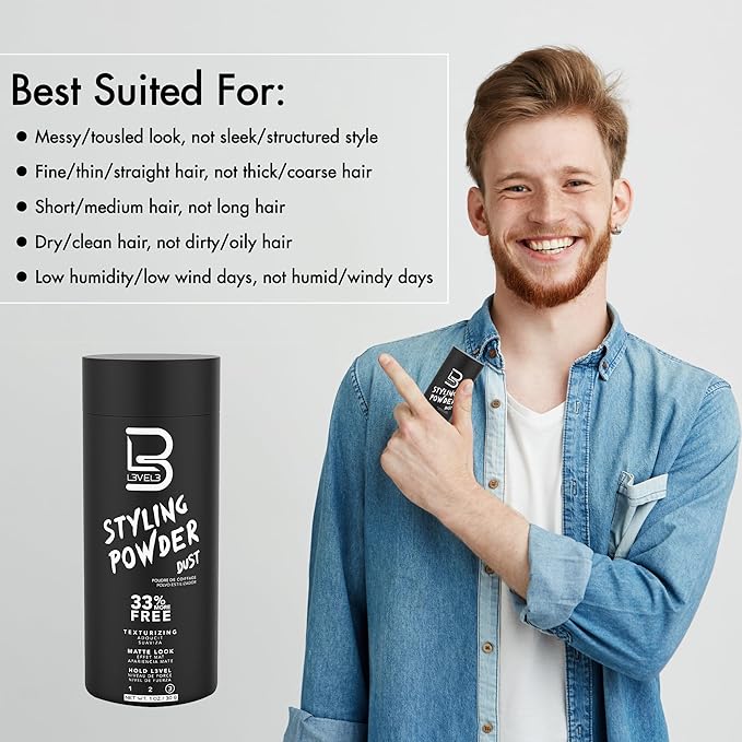 L3 Level 3 Styling Powder - Natural Look Mens Powder - Easy to Apply with No Oil or Greasy Residue (Large - 60 Grams)