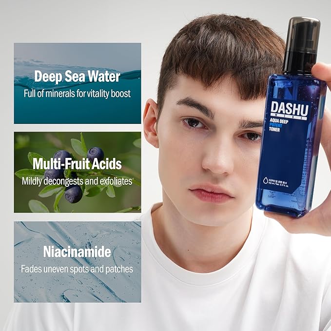 DASHU Mens Aqua Deep Potent Toner 5.17fl oz – Facial Toner, Tightens pores, All Skin Types, Recondition and purify Skin, Anti-Aging, Dead Skin Care, Moisturizing