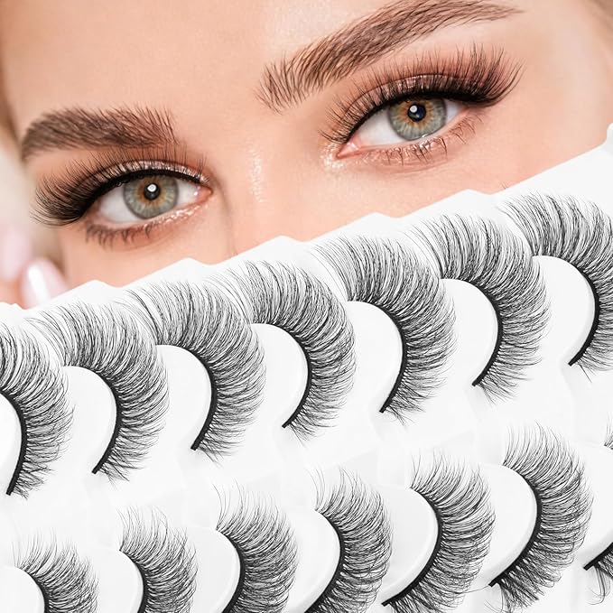 Veleasha Cat Eye Lashes 6D Faux Mink False Eyelashes Fluffy Wispy Strip Lashes Soft 100% Handmade Fake Eyelashes Fox Eye Lash 7 Pairs Pack (Fluffy01)