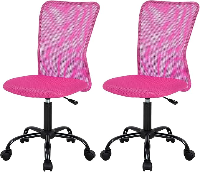 FDW Home Office Chair Mid Back Mesh Desk Chair Armless Computer Ergonomic Task Rolling Swivel Chair Back Support Adjustable Modern with Lumbar Support (Pack of 2, Pink)