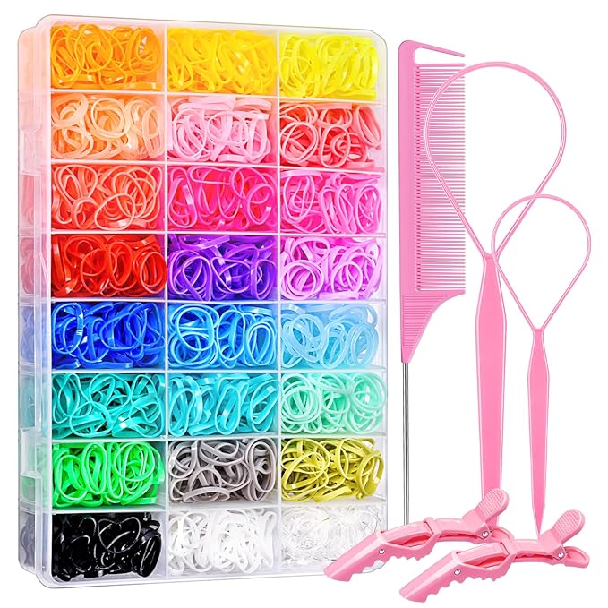IKOCO Hair Tie Set, 1505 Count Colorful Elastic Hair Rubber Bands with Topsy Tail Hair Tools, Rat Tail Comb and Hair Clips for Women Hair Styling
