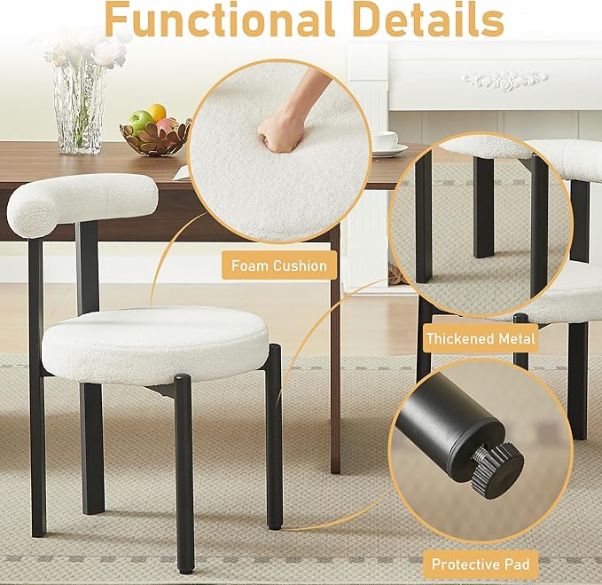 Kiztir Vanity Chair No Wheels Upholstered Teddy Vanity Chair with Back Home Office Desk Chair Boucle Accent Chair Modern Reading Chair Armchair Living Room, Bedroom (Beige)