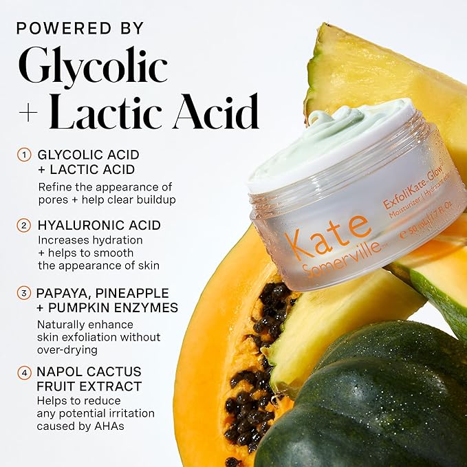 Kate Somerville ExfoliKate Glow Moisturizer – Clinically Formulated Daily Face Cream, Gently Exfoliates and Hydrates, 1.7 Fl Oz (Pack of 2)
