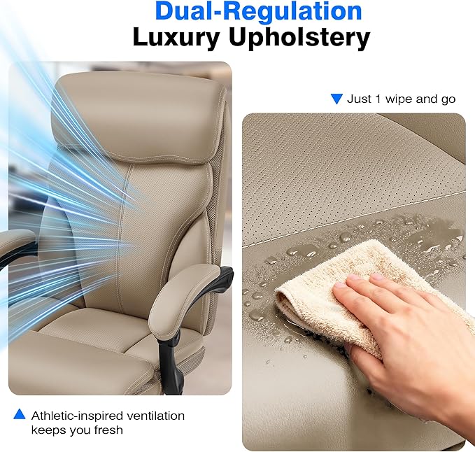 AreShark Office Chair - Ergonomic Comfortable High Back Computer Desk Chair with Foot Rest - Executive Breathable Swivel Rolling Reclining Leather Chair with Lumbar Support for Home Gaming Relaxing