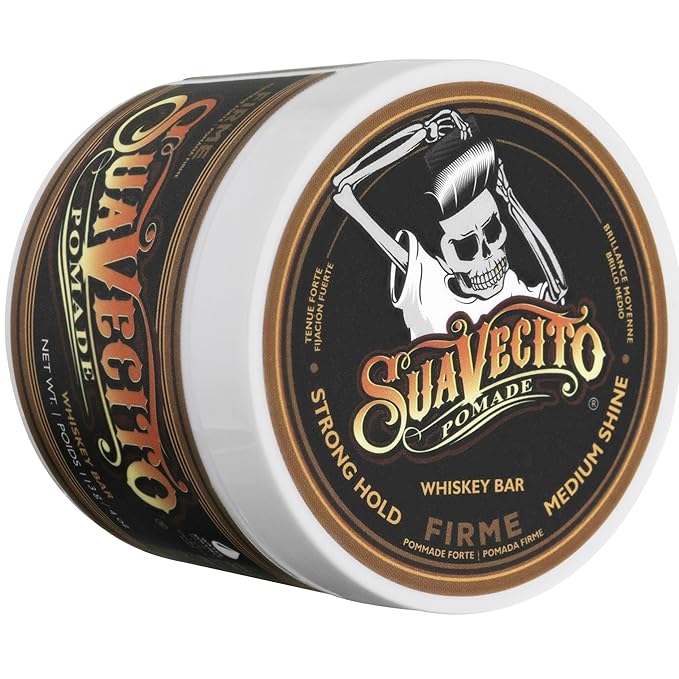 Suavecito Pomade Firme (Strong) Hold Whiskey Bar Scent 4 oz - Pomade For Men - Medium Shine Water Based Wax Like Flake Free Hair Gel - Easy To Wash Out - All Day Hold For All Hair Styles