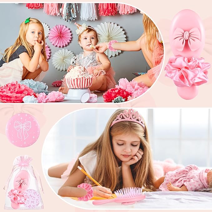 20Sets-80Pcs Coquette Party Favor Pink Party Favors Hair Brushes Foldable Mini Combs Pocket Cosmetic Mirrors Hair Scrunchies Accessories for Women Birthday Bridal Back to School Supplies